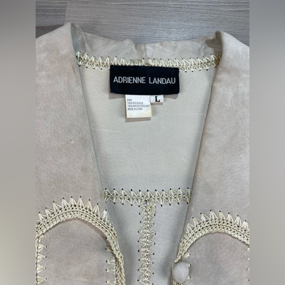 Adrienne Landau 100% Suede Paneled Jacket with Crochet Trim Detail Size L - Picture 5 of 10